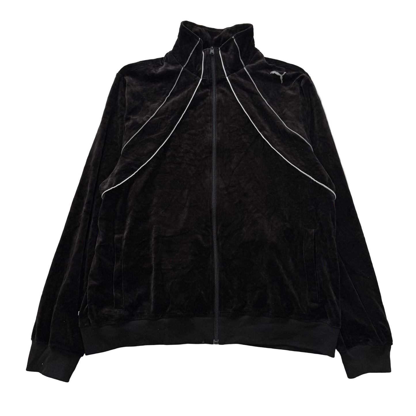 Puma Men's Dark Espresso Velour Full Zip Track Jacket White Piping Y2K Size L