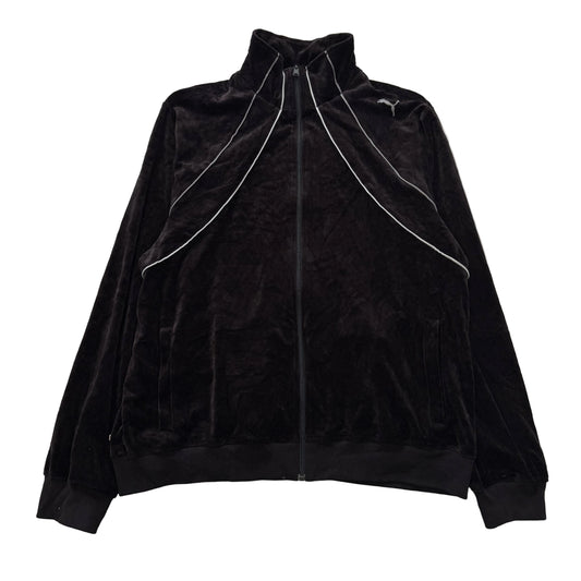 Puma Men's Dark Espresso Velour Full Zip Track Jacket White Piping Y2K Size L