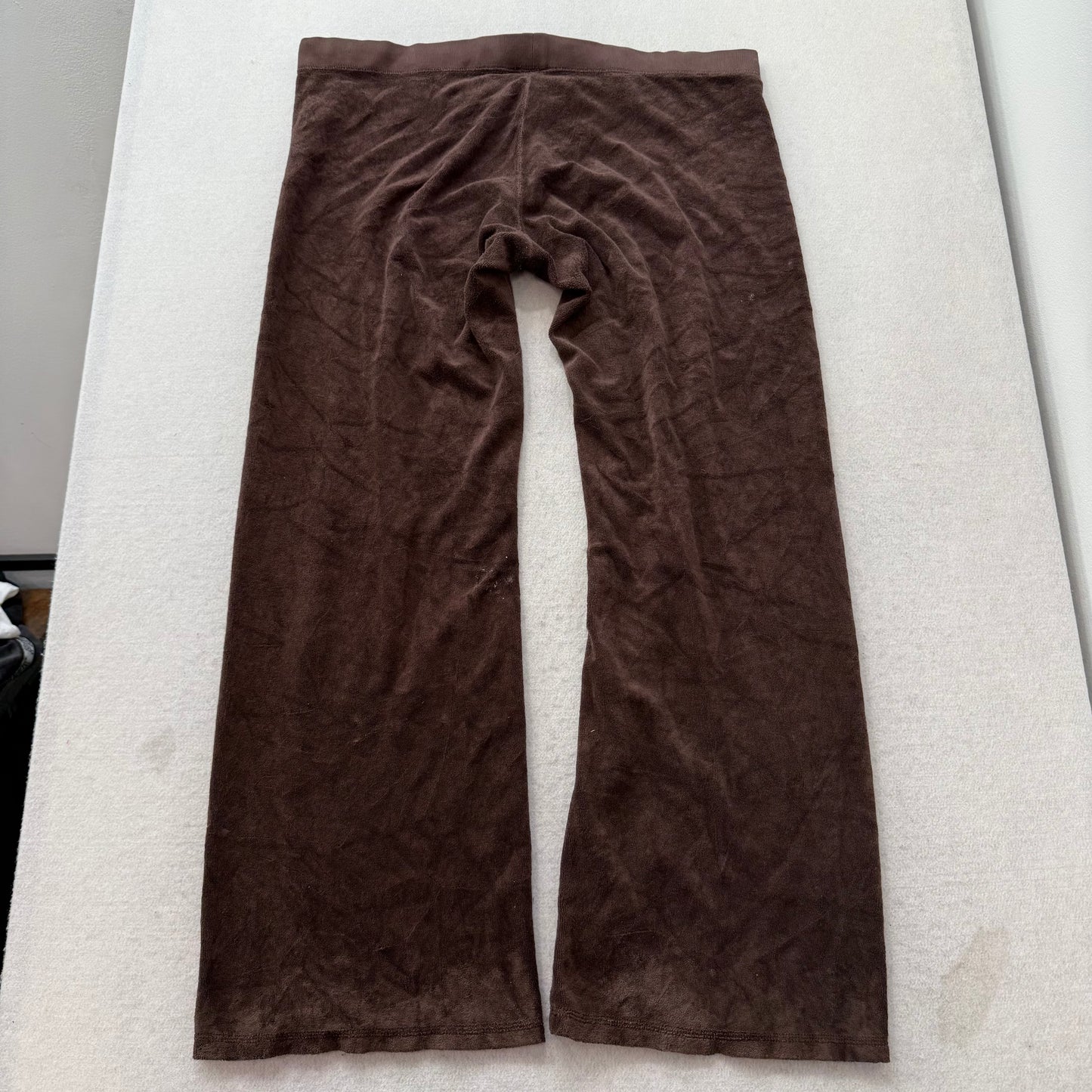 Juicy Couture Women's Dark Brown Terry Cloth Wide Leg Flared Track Pants Size XL