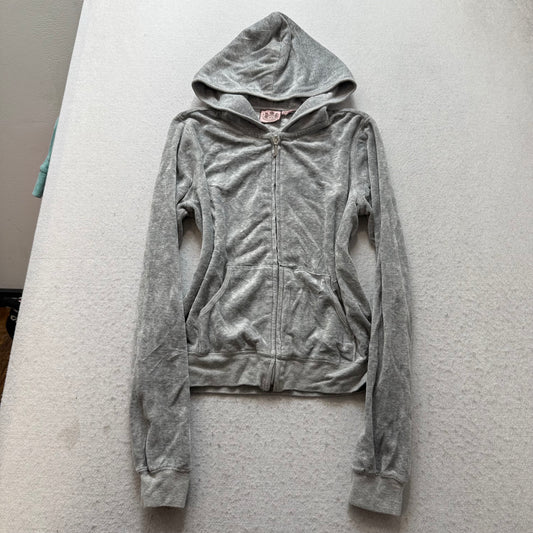 Juicy Couture Queen of Couture Women Gray Velour Zip-Up Hoodie Loungewear Size M