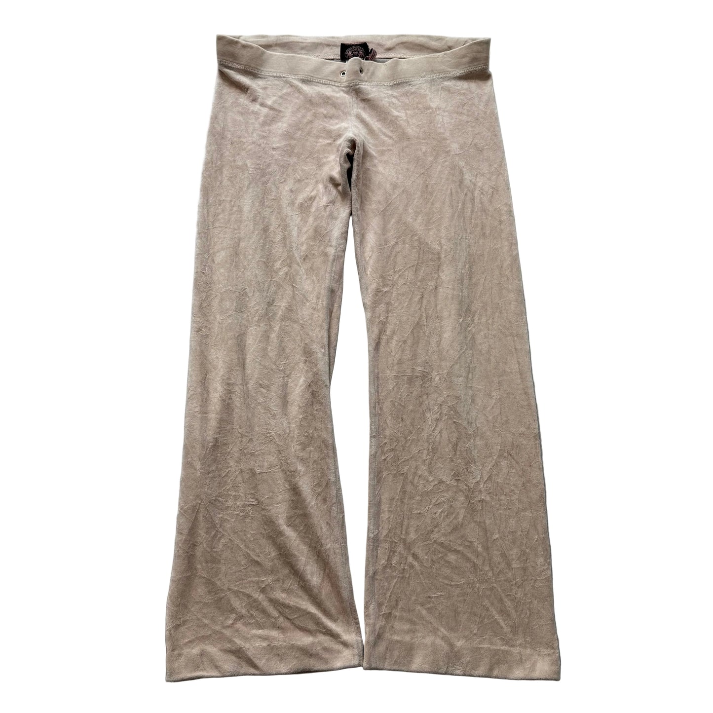 Vintage Juicy Couture Women's Tan Velour Flared Track Pants Loungewear Size S