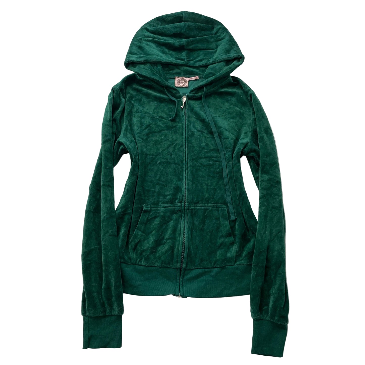 Juicy Couture Women's Dark Green Velour Zip-Up Hoodie Drawstring Pockets Size XL