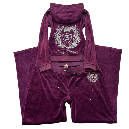 Juicy Couture Deep Purple Velour Tracksuit Set Rhinestone Graphic Logo Size M/XL