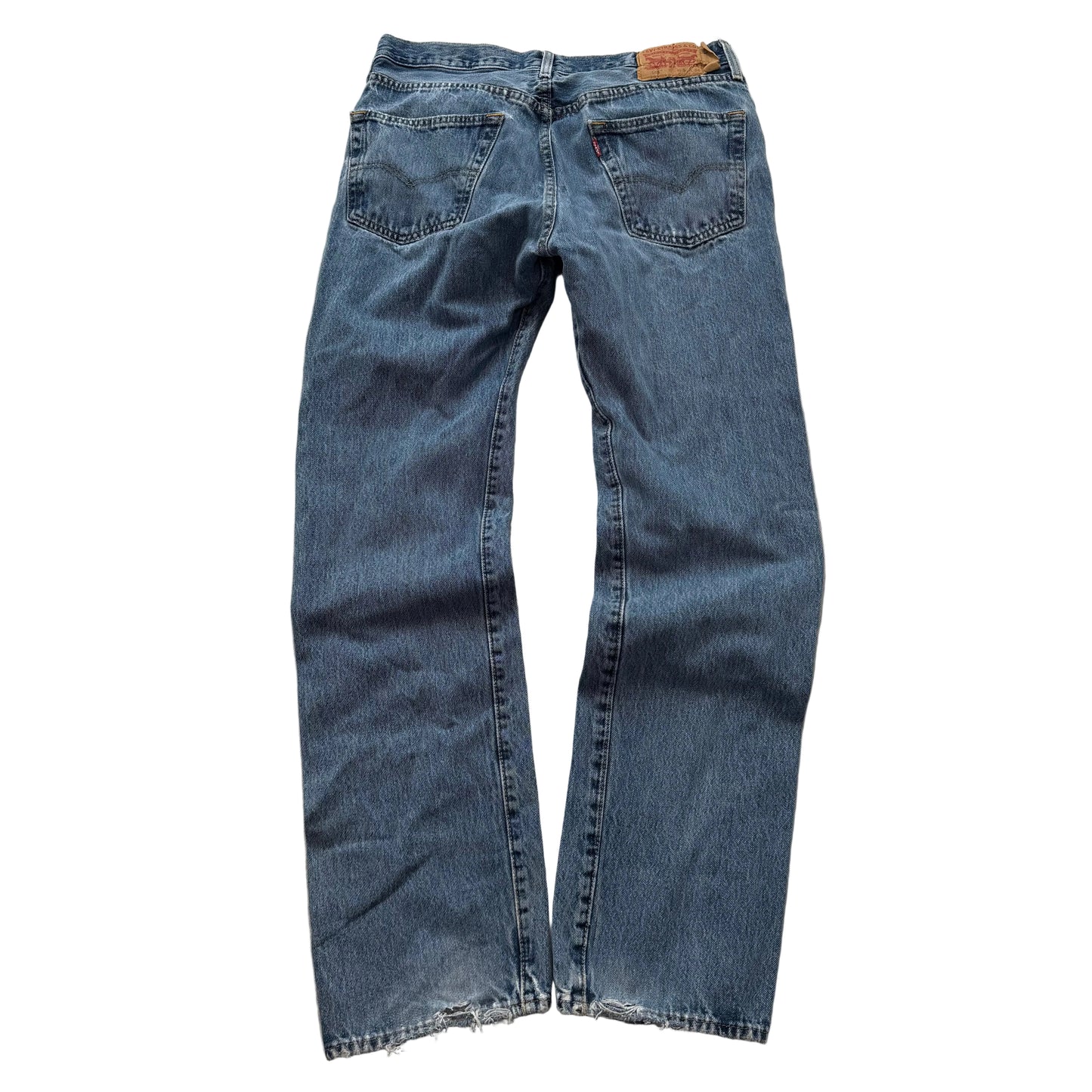 Levi Strauss & Co Men's Medium Blue Denim Straight Leg Jeans Frayed Hems Size 34