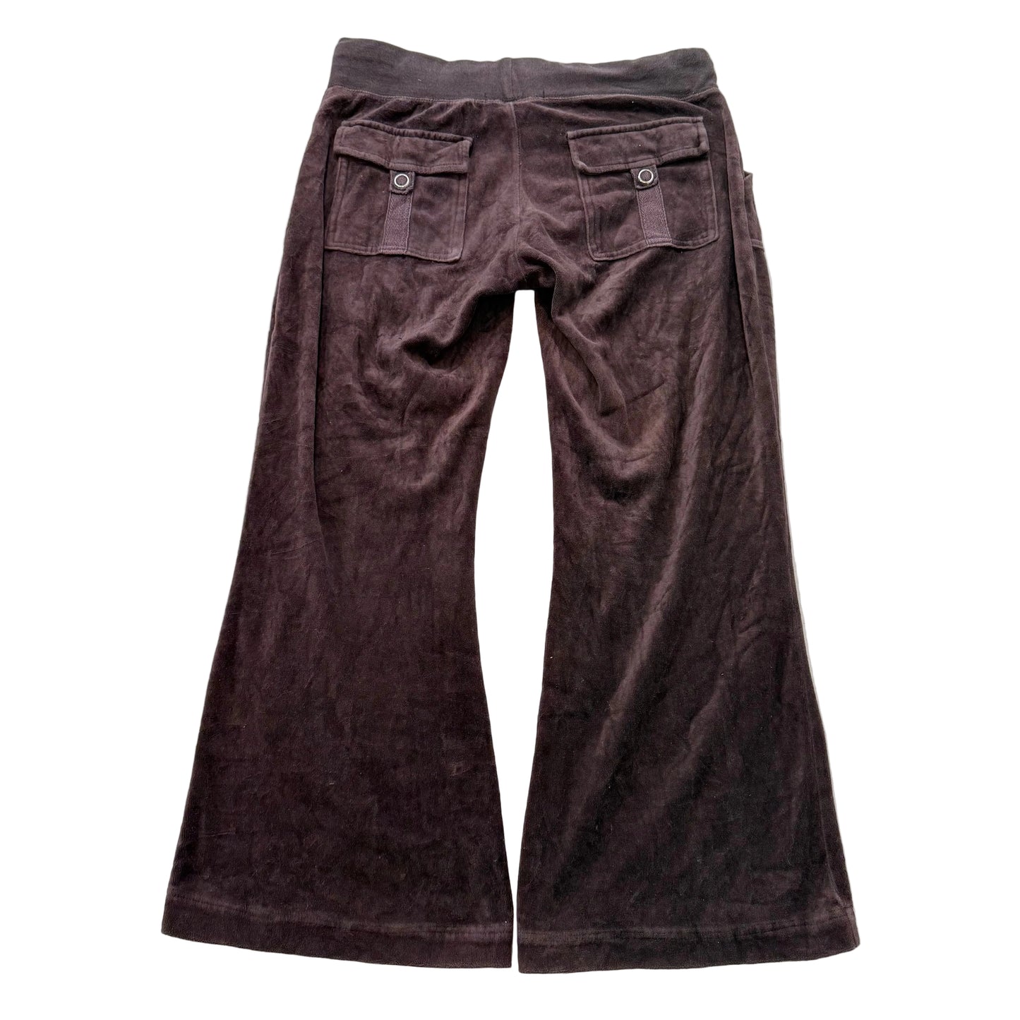 Vintage Juicy Couture Women's Brown Flare Wide Leg Track Pant Flap Pocket Size S
