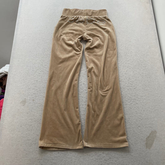 Bebe Women's Beige Velour Flared Leg Track Pant Drawstring Pocket Casual Size XS