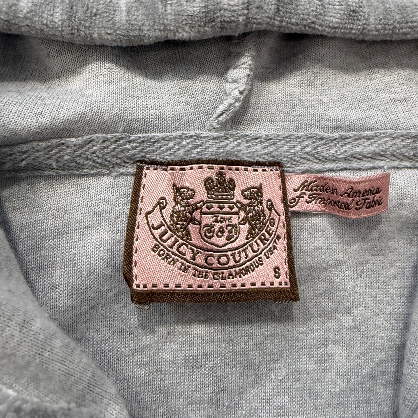 Vintage Juicy Couture Women's Grey Velour Zip-Up Hoodie Drawstring Pocket Size S
