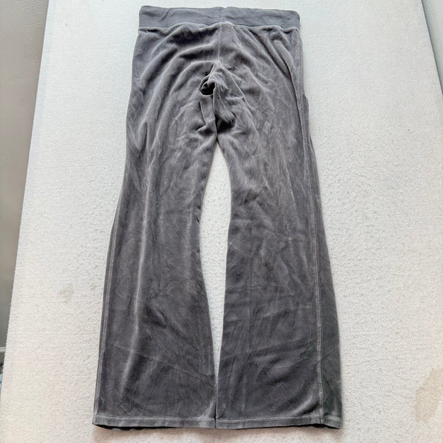 Vintage Juicy Couture Women's Gray Velour Flared Track Pants Drawstring Size S