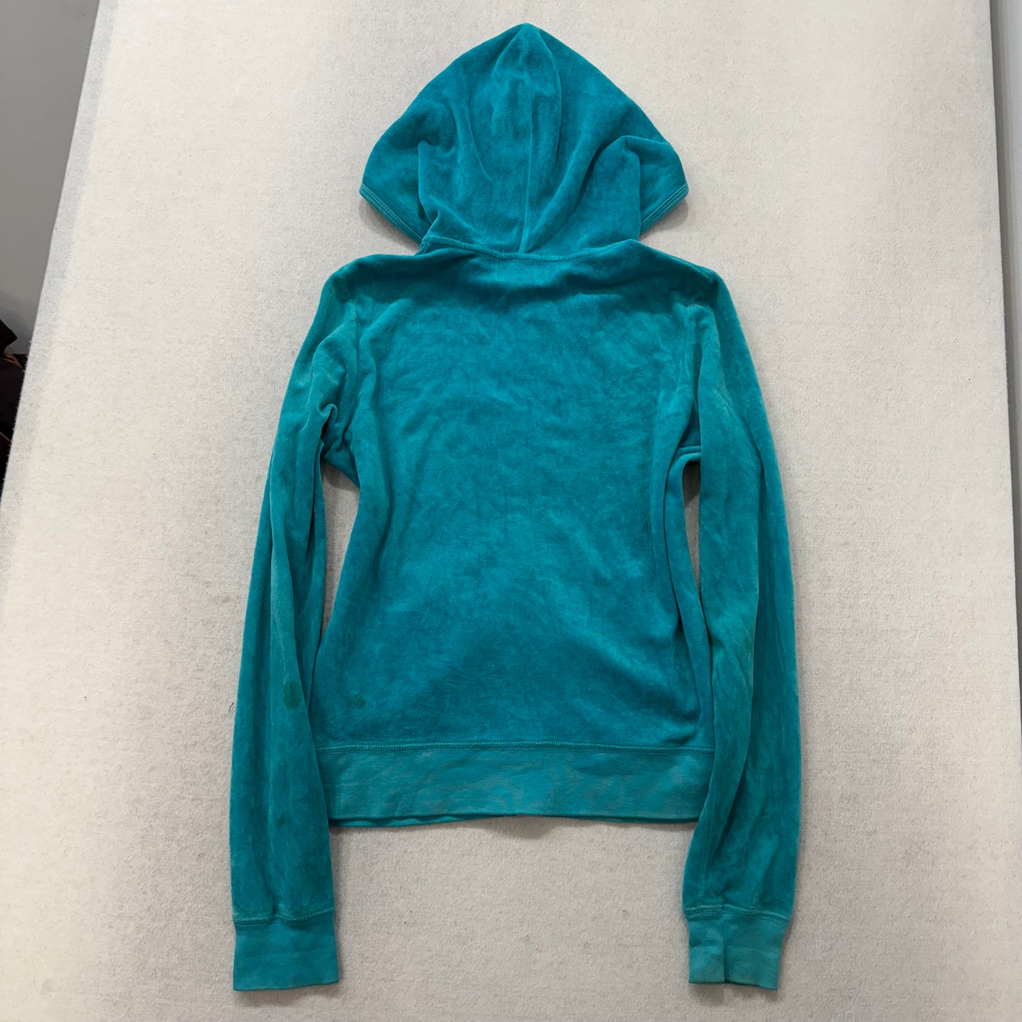 Juicy Couture Teal Blue Velour Full Zip Hoodies Long Sleeves Loungewear Size L