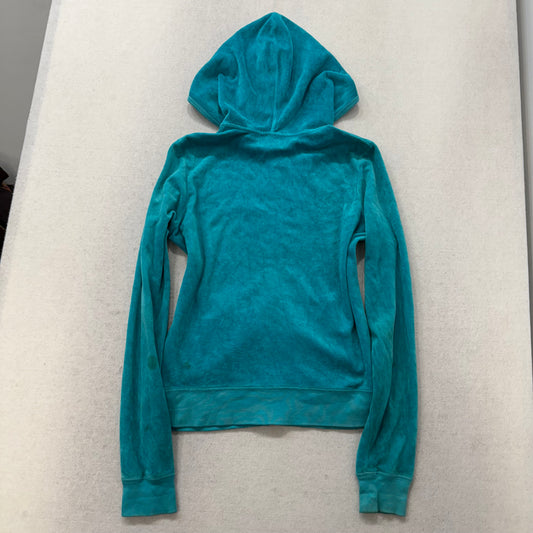 Juicy Couture Teal Blue Velour Full Zip Hoodies Long Sleeves Loungewear Size L