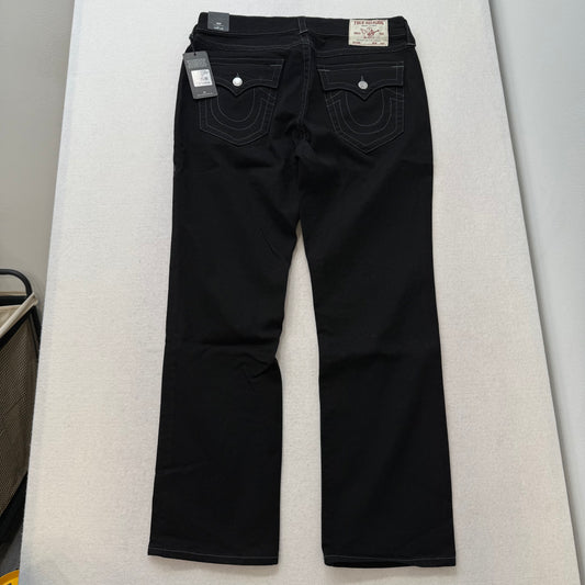 True Religion Ricky Straight Leg Black Denim Jeans Contrast Stitching Back Flap Pockets Size W34 L32