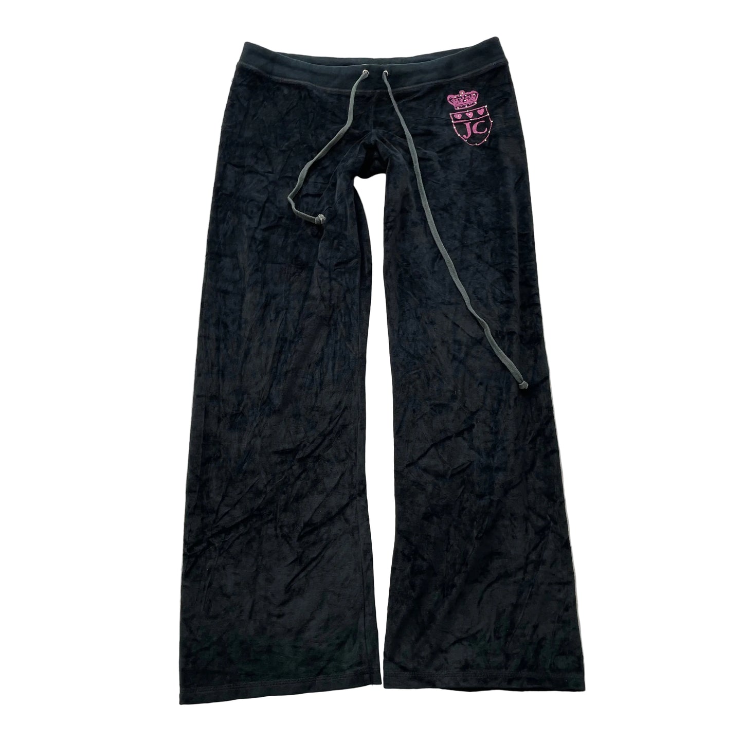 Juicy Couture Women's Charcoal Velour Flared Track Pant Rhinestones Logo Size M