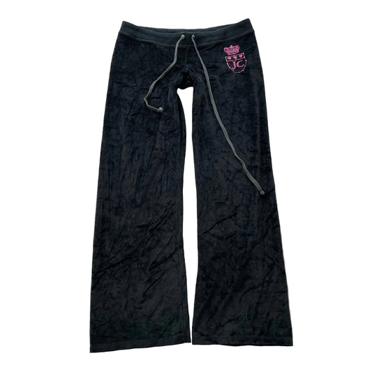 Juicy Couture Women's Charcoal Velour Flared Track Pant Rhinestones Logo Size M