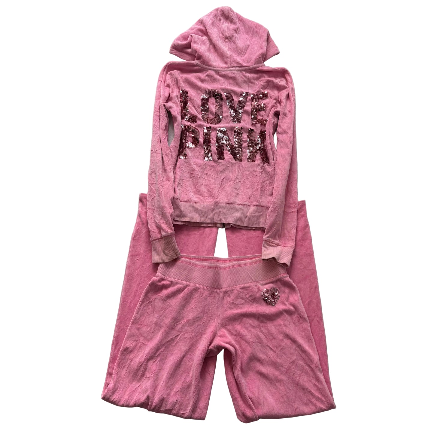 Victoria's Secret PINK Women's Pink Sequin Love Velour Tracksuit Set Size S/XS