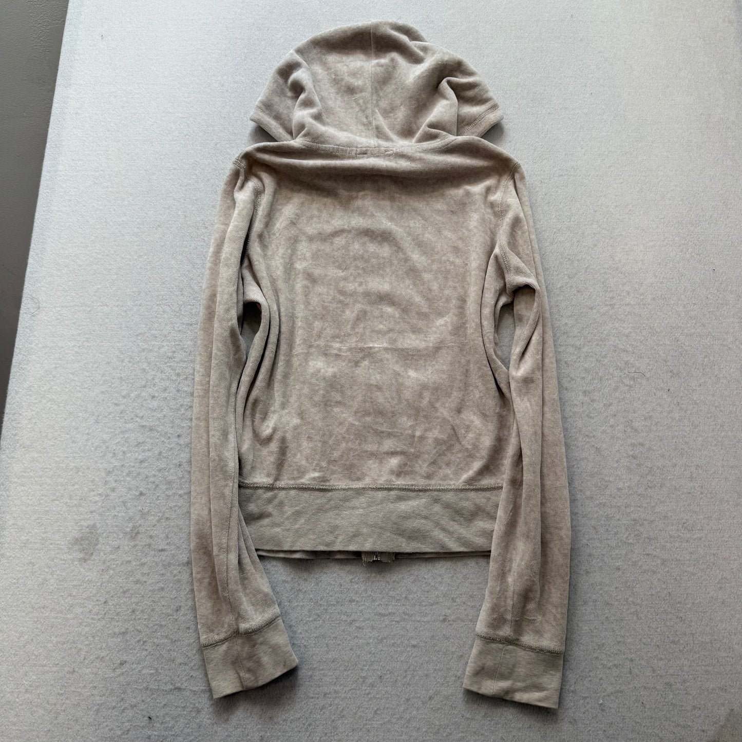 Vintage Juicy Couture Women's Light Taupe Velour Full Zip Hoodie Pockets Size S