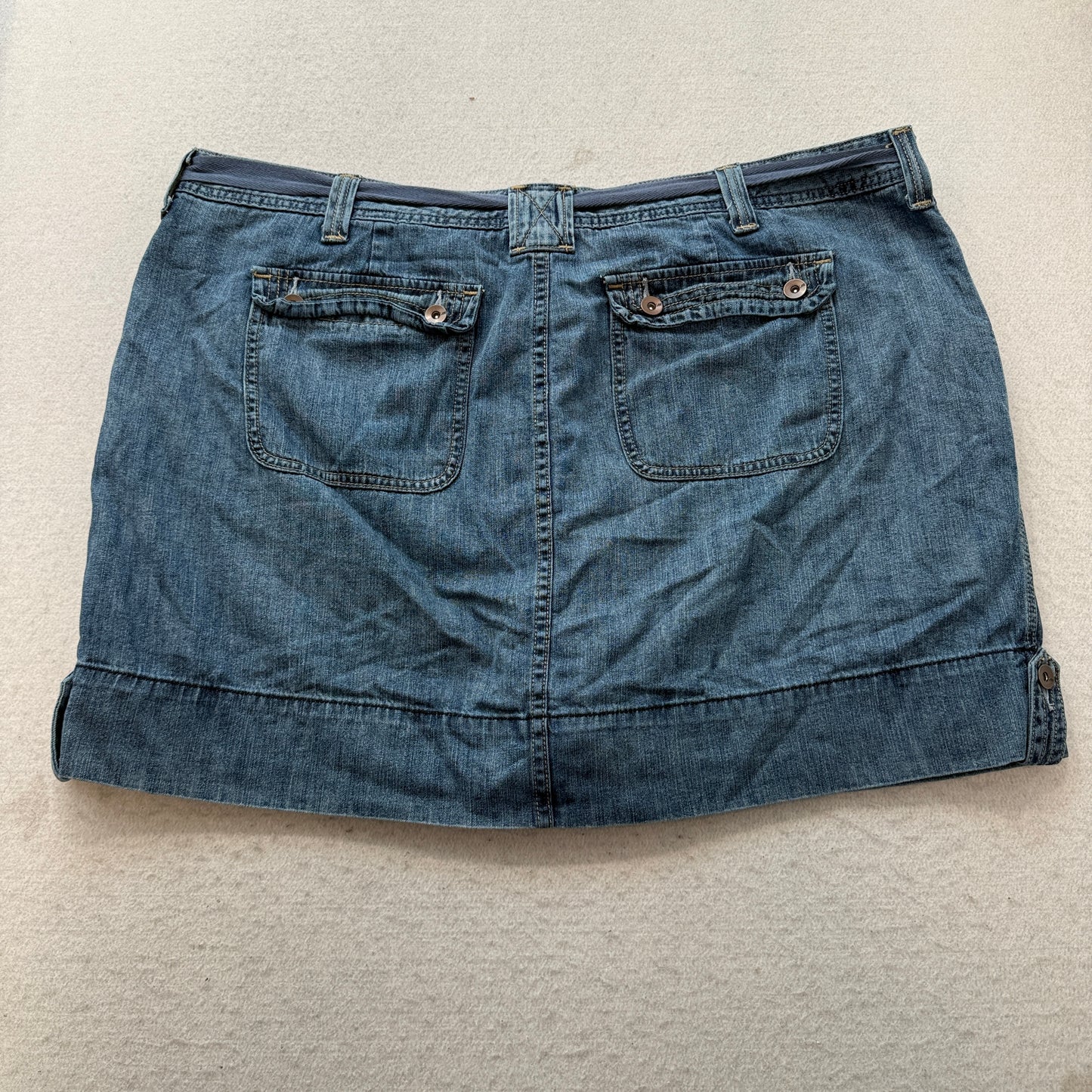 Lee Lower On The Waist Women Blue Denim Skirt Utility Pocket Drawstring Size W36