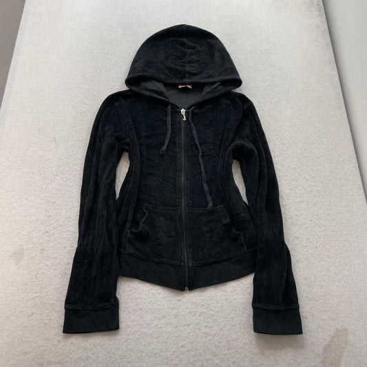 Juicy Couture Womens Black Velour Tracksuit Set Hoodie & Flared Pant Y2k Size XL