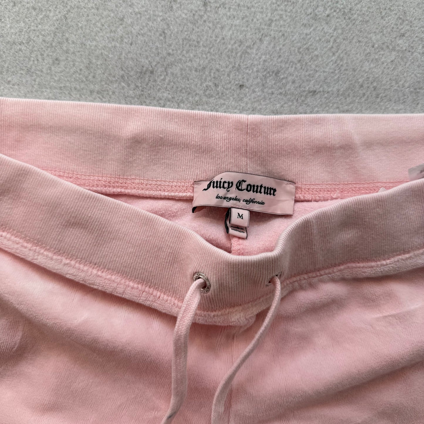 Juicy Couture Women's Pink Velour Flared Leg Track Pants Drawstring Logo Size M