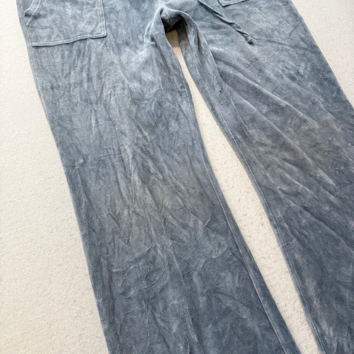 Juicy Couture Womens Gray Velour Wide Leg Flare Track Pants Snap Pockets Size XL