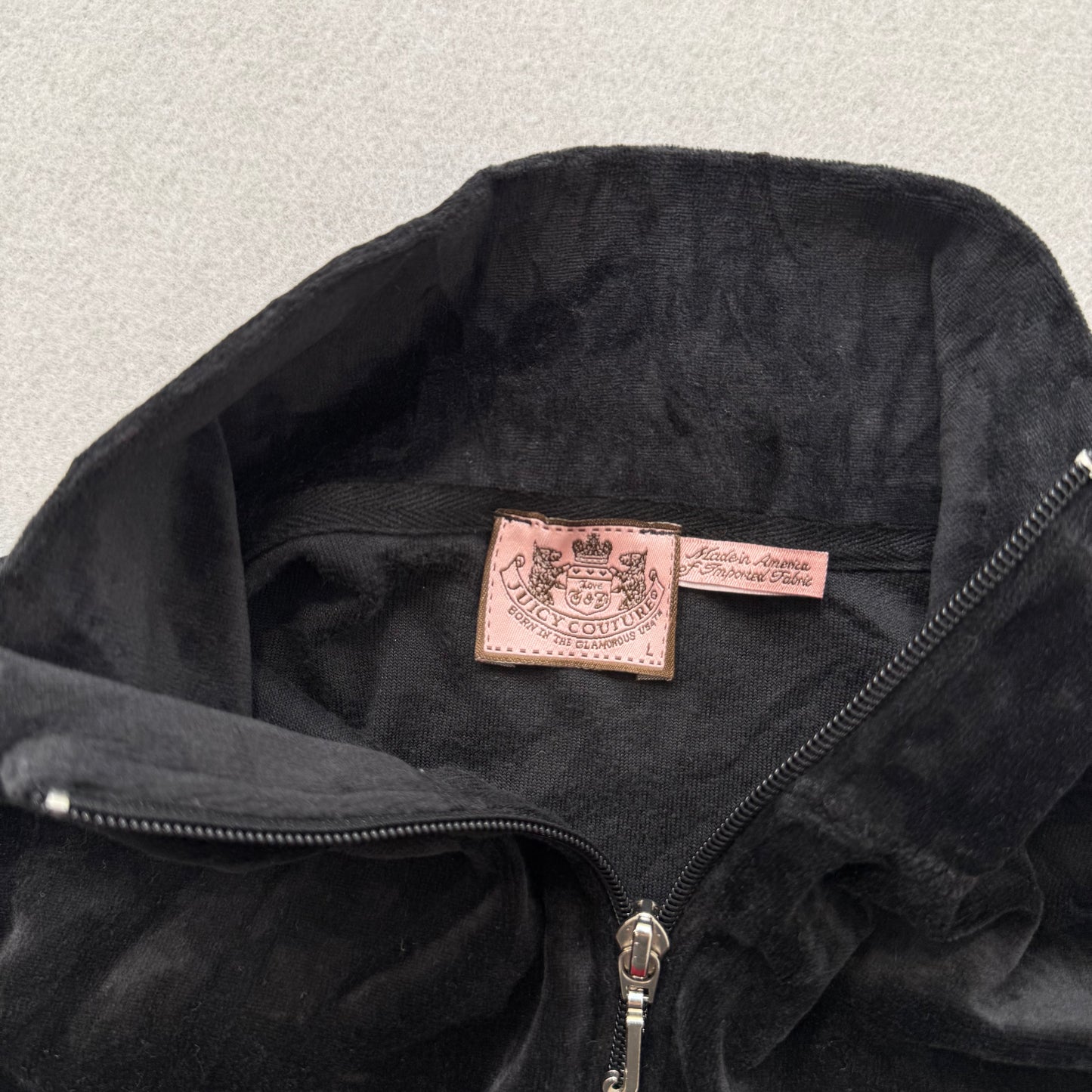 Vintage Juicy Couture Women's Jet Black Velour Full Zip Track Jacket Y2K Size L