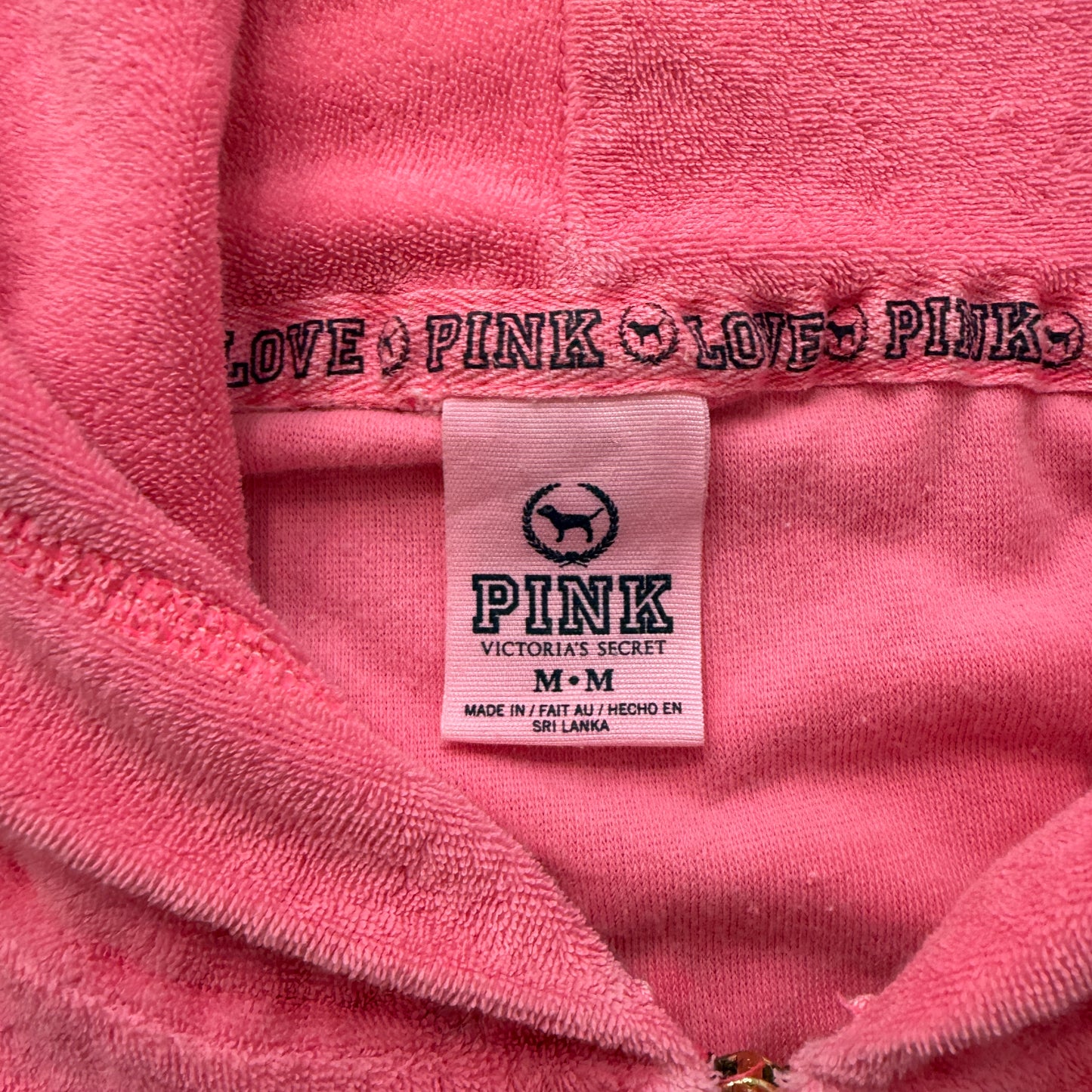 Victoria's Secret PINK Women's Pink Terry Cloth Zip-Up Hoodie Pockets Size M