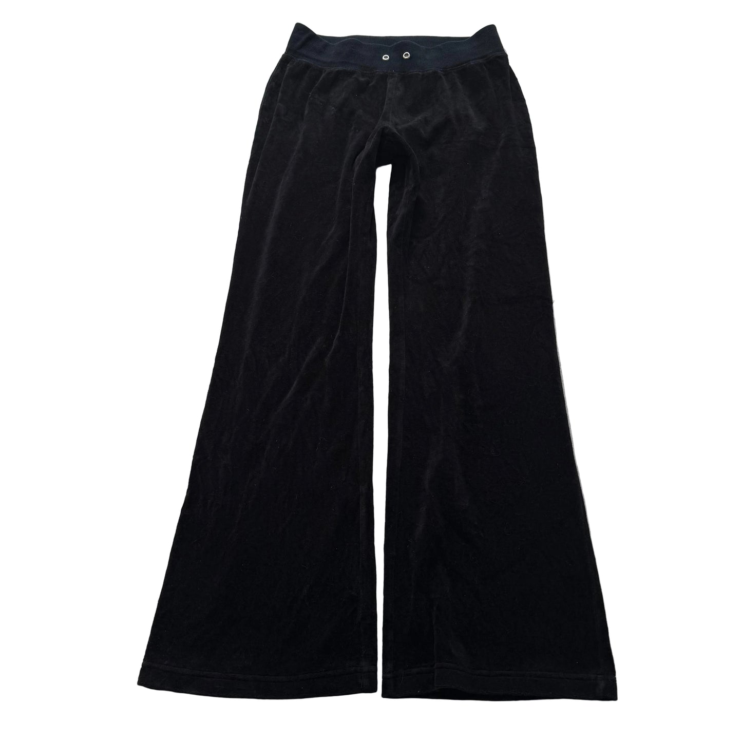 Vintage Juicy Couture Women's Black Velour Flared Track Pants Drawstring Size S