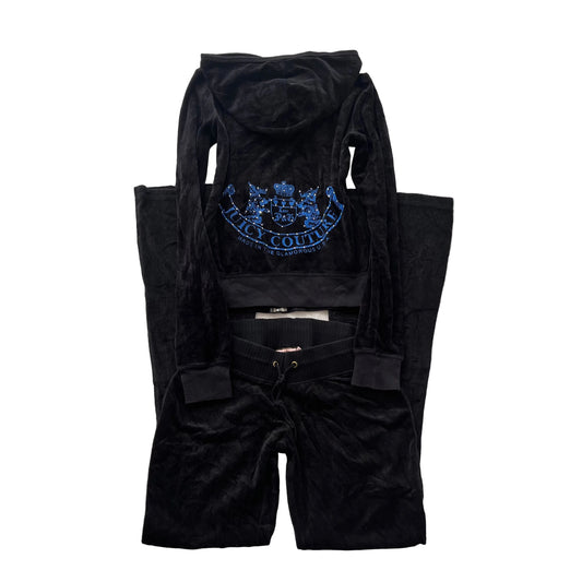 Vintage Juicy Couture Scottie Dogs Womens Black Velour Tracksuit Set Logo Size S