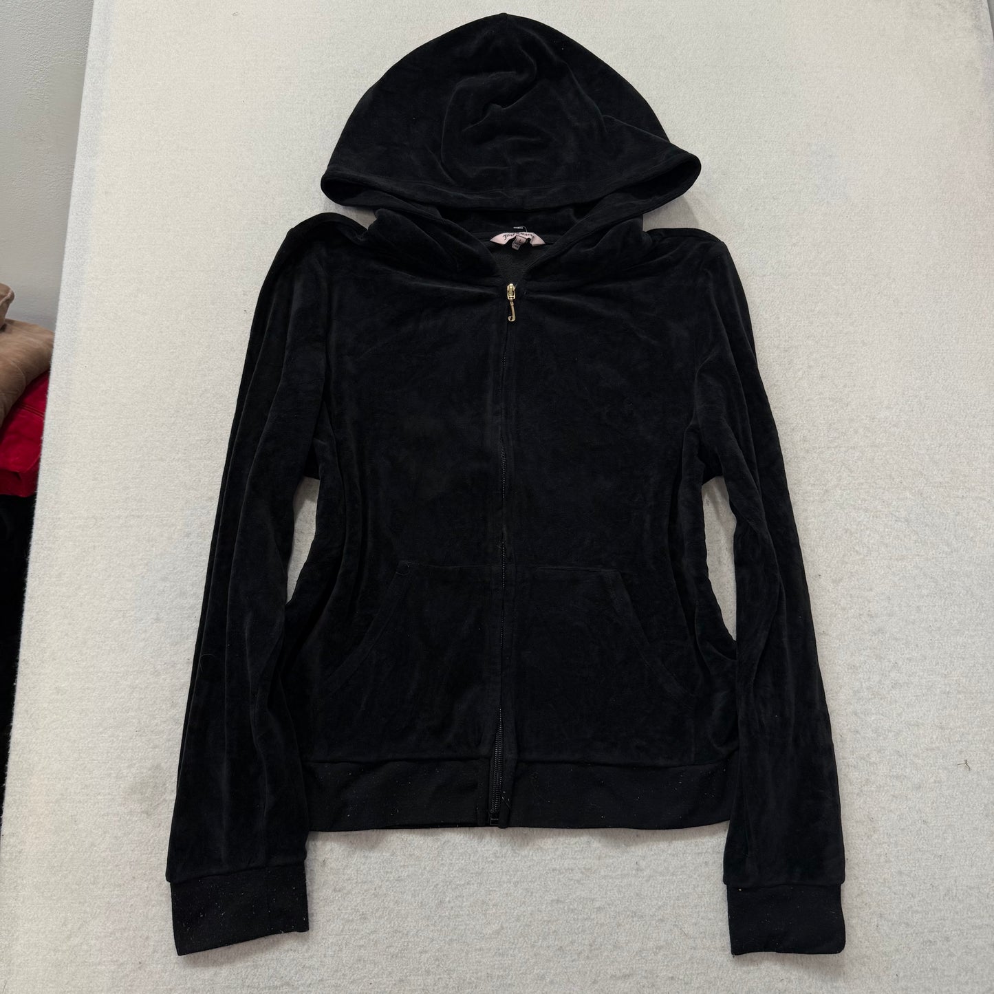 Juicy Couture Women's Black Velour Tracksuit Set Hoodie & Pant Crown Logo Size L