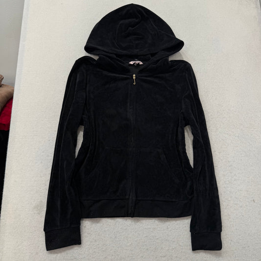 Juicy Couture Women's Black Velour Tracksuit Set Hoodie & Pant Crown Logo Size L