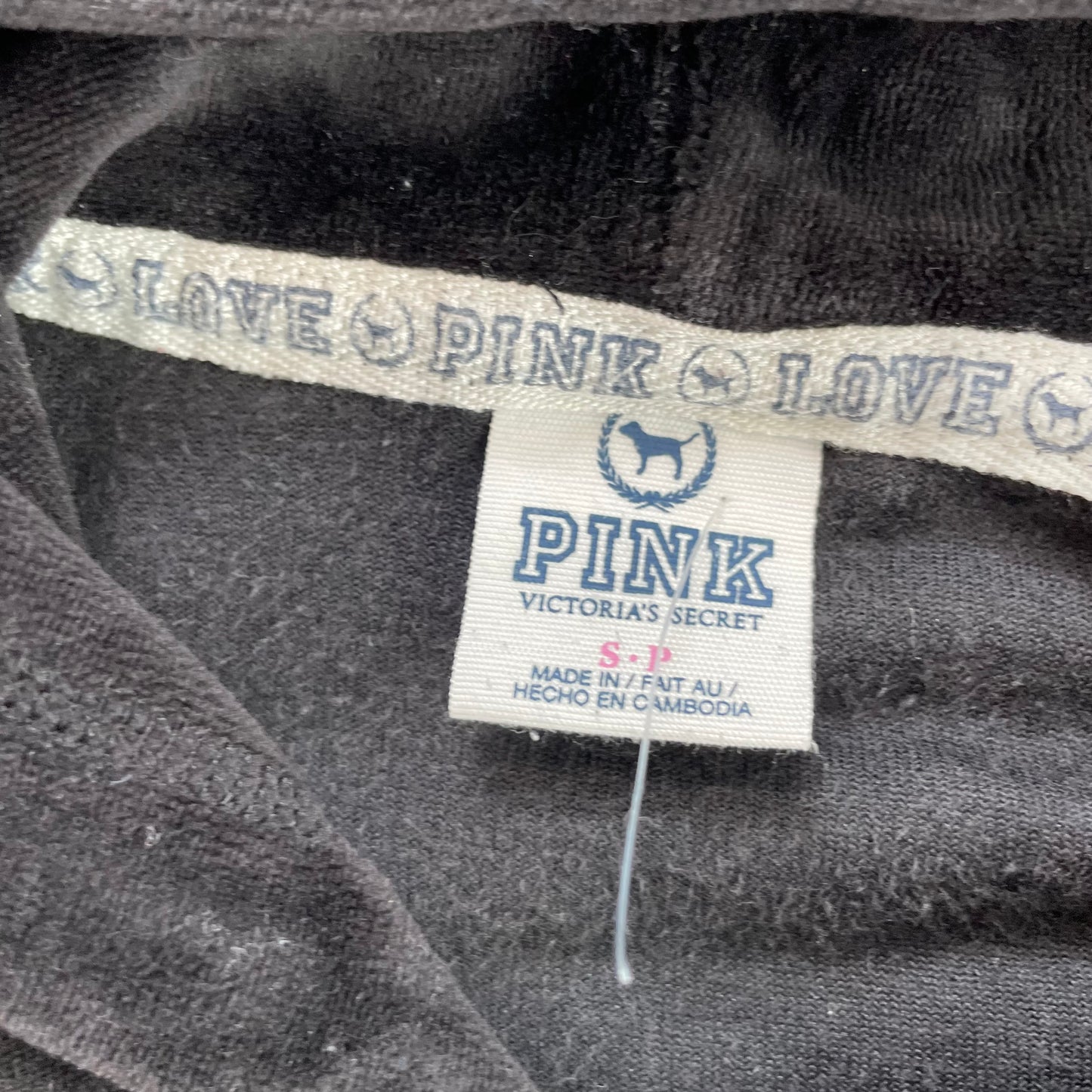 Victoria's Secret PINK Women Black Velour Zip-Up Hoodie LOVE PINK Graphic Size S