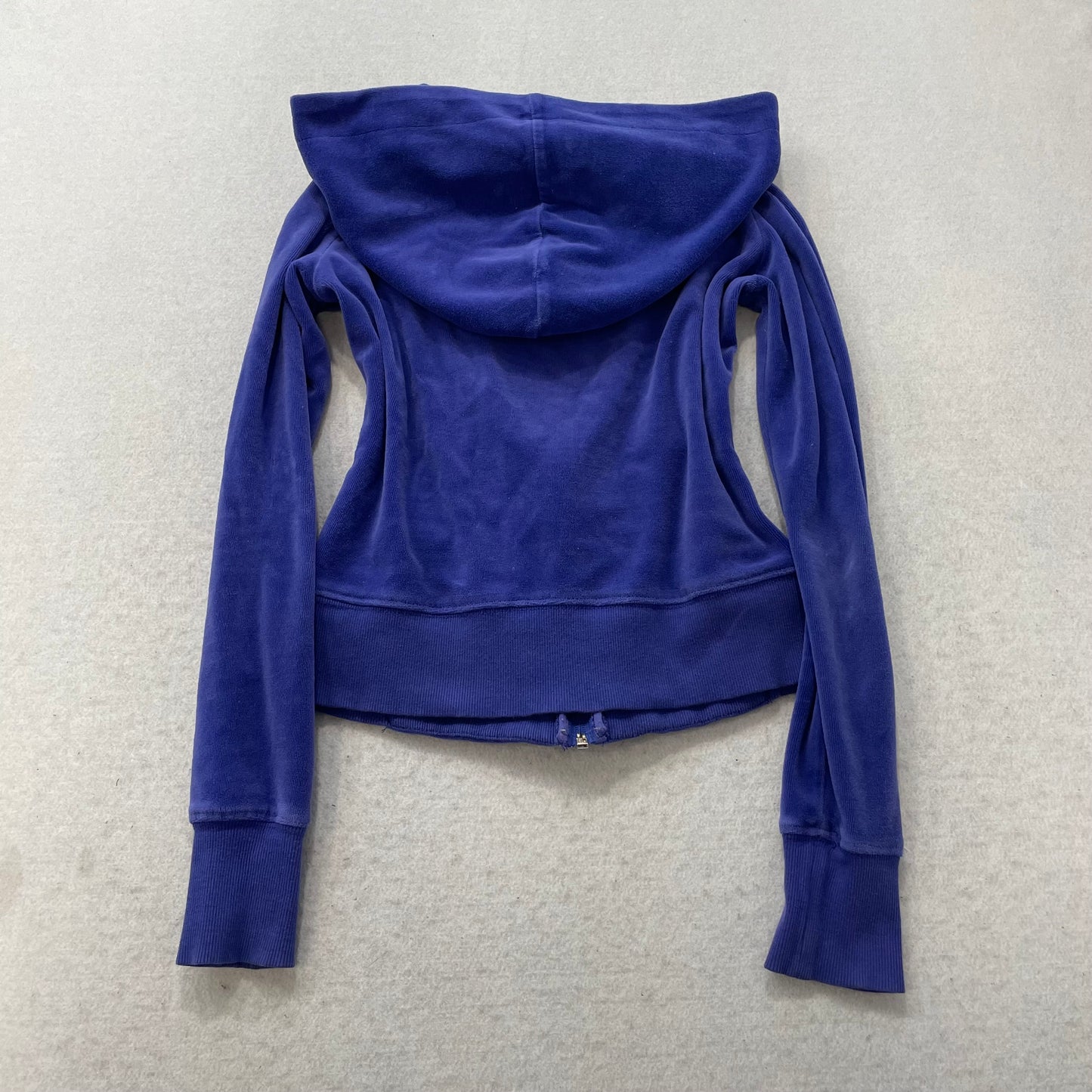 Bebe Women's Royal Blue Velour Full Zip Cropped Hoodie Rhinestone Logo Size S