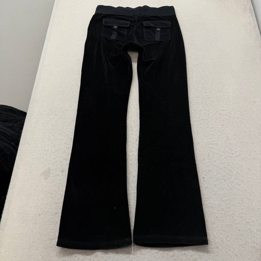 Vintage Juicy Couture Women's Black Velour Flared Track Pants Drawstring Size S