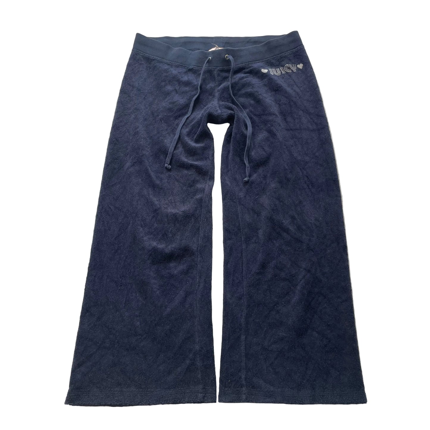 Vintage Juicy Couture Women's Navy Terry Cloth Wide Leg Capri Pant Logo Size S