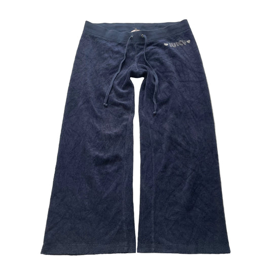 Vintage Juicy Couture Women's Navy Terry Cloth Wide Leg Capri Pant Logo Size S