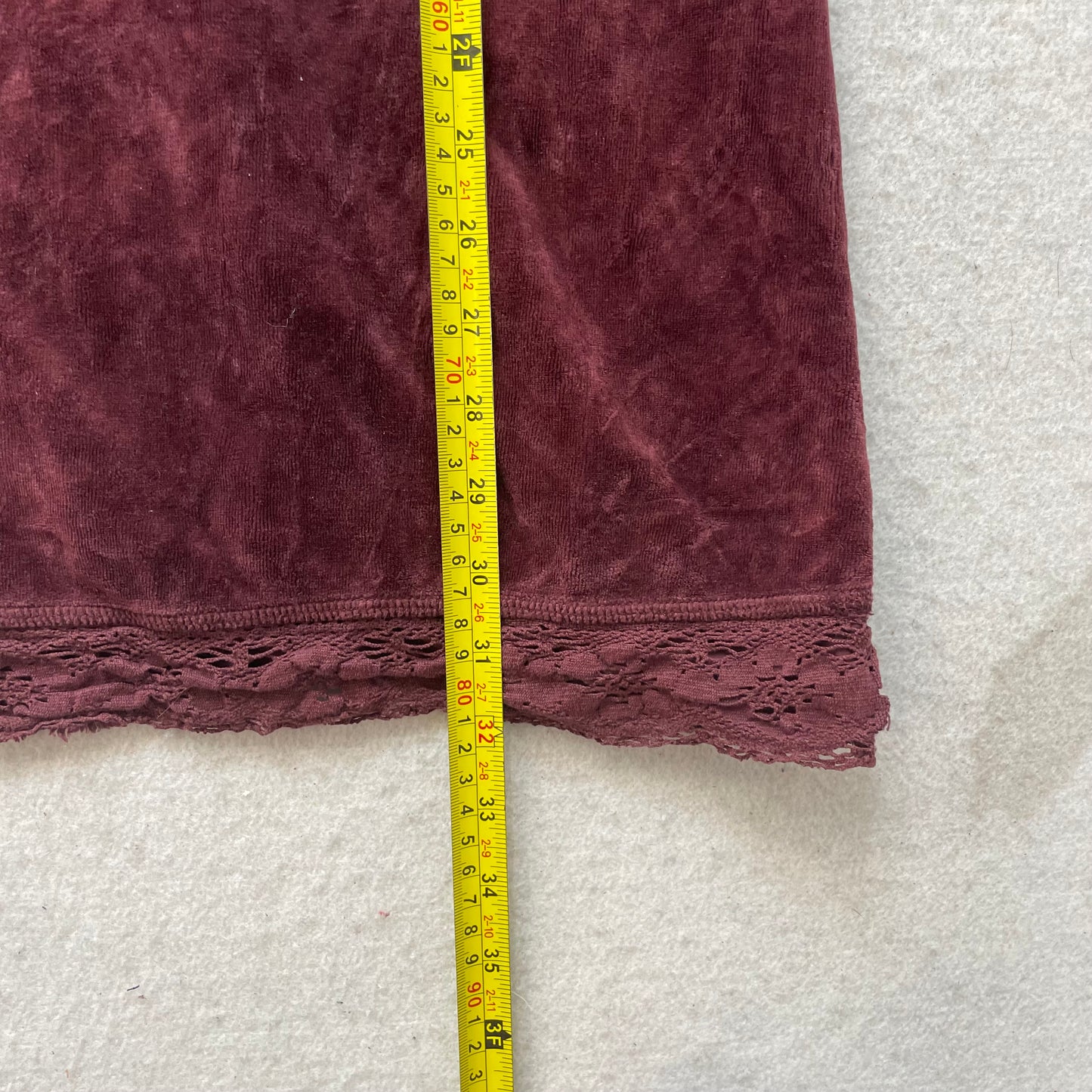 2003 Vintage Juicy Couture Women Burgundy Velour Midi Dress Lace Trim Y2k Size S