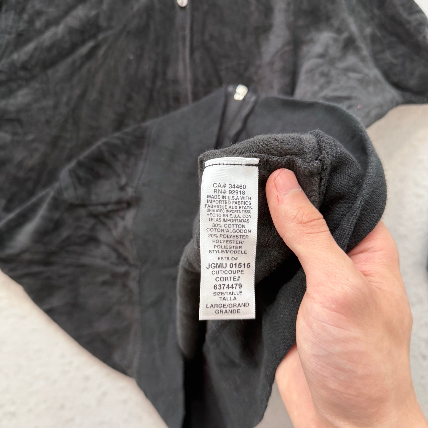Vintage Juicy Couture Women's Jet Black Velour Zip-Up Hoodie Pockets Y2K Size L