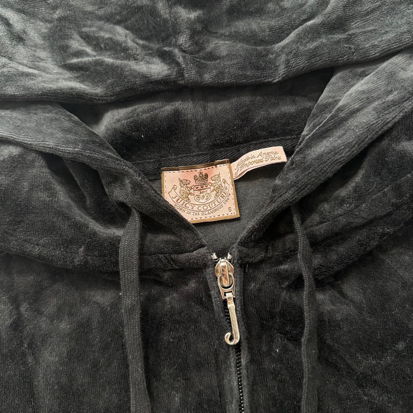 Vintage Juicy Couture Scottie Dogs Womens Black Velour Zip-Up Hoodie Logo Size S