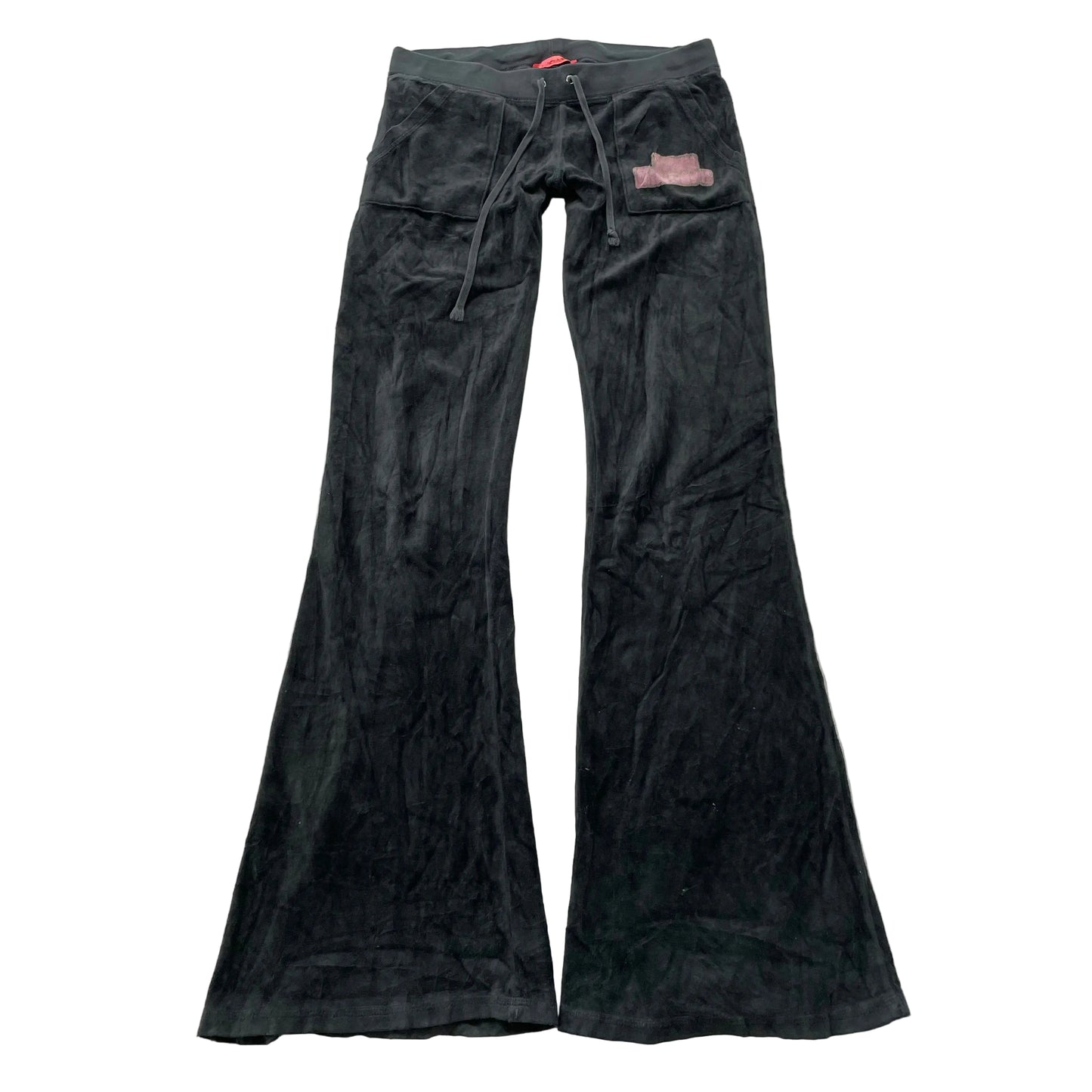2003 Vintage Juicy Couture Women Charcoal Velour Flare Track Pant Pockets Size P