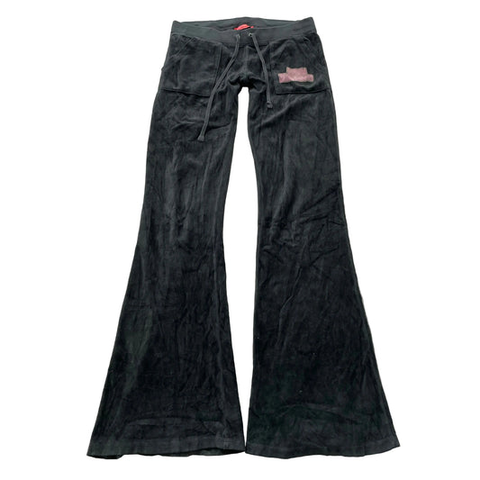 2003 Vintage Juicy Couture Women Charcoal Velour Flare Track Pant Pockets Size P