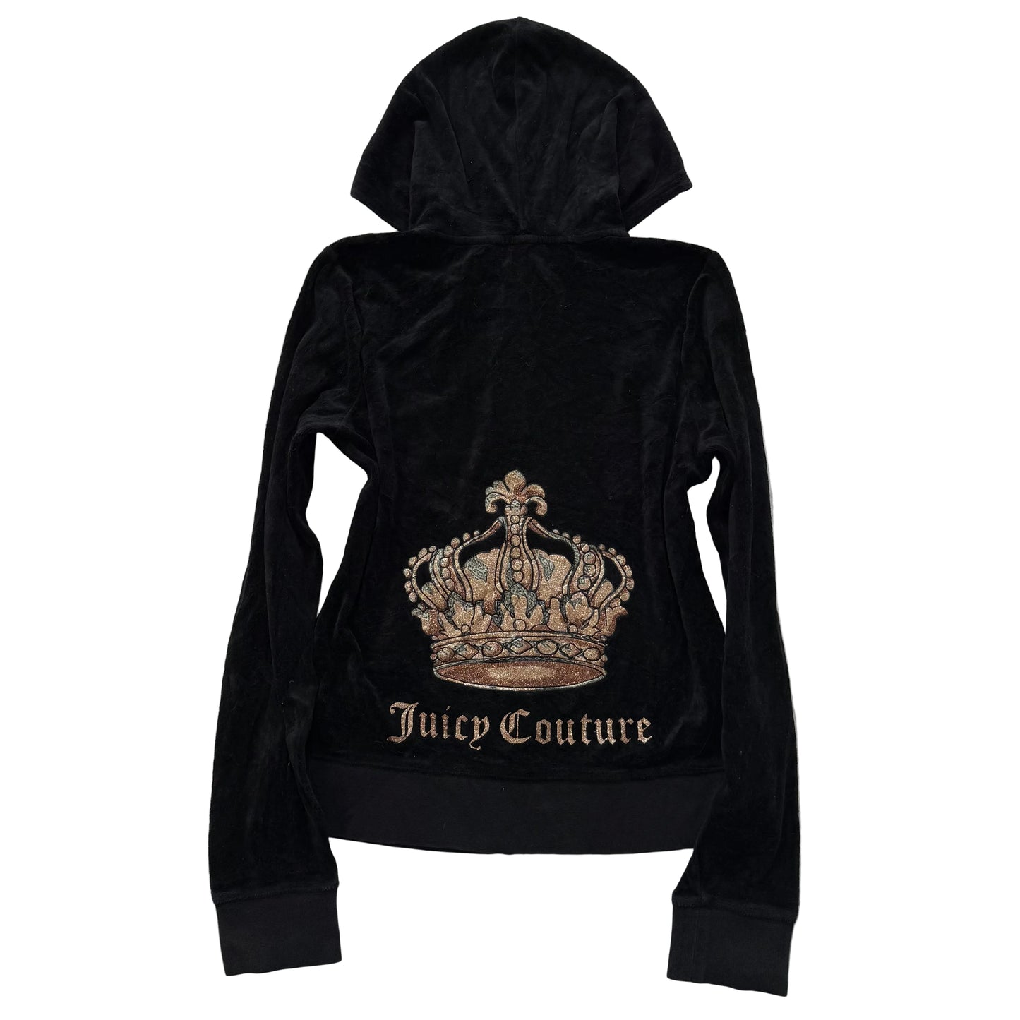 Juicy Couture Women's Black Velour Full Zip Hoodie Loungewear Crown Logo Size L