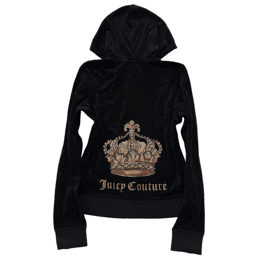 Juicy Couture Women's Black Velour Full Zip Hoodie Loungewear Crown Logo Size L