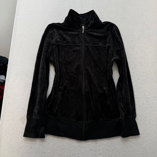 Vtg Juicy Couture Women's Black Velour Tracksuit Set Jacket & Pant Y2k Size L/XL