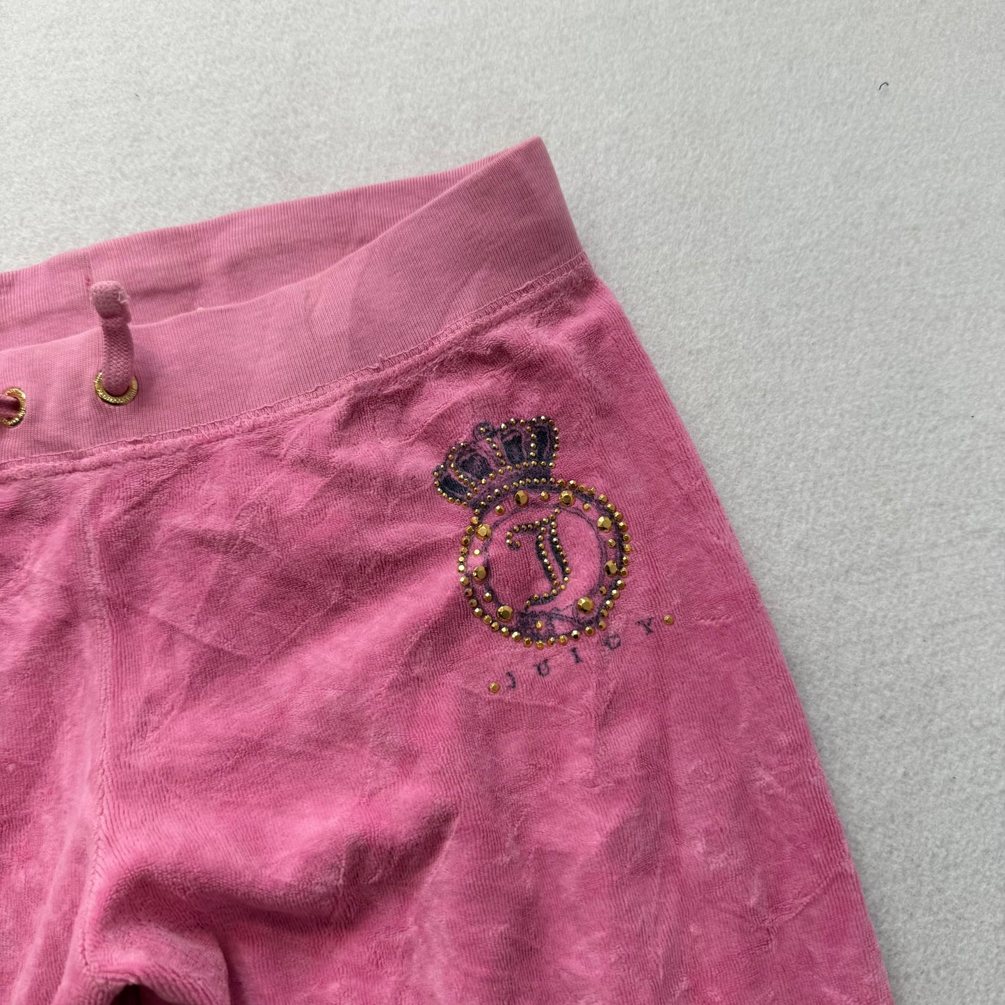 Juicy Couture Kid's Pink Velour Flared Track Pants Signature Logo Casual Size S