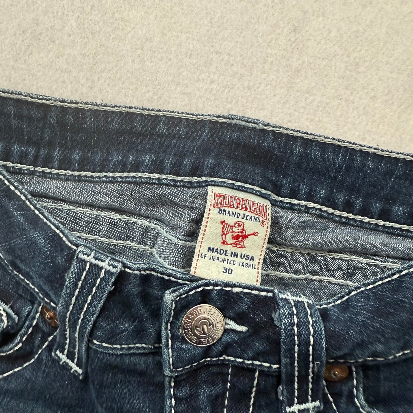 Rare True Religion Blue Denim Jeans Horseshoe Button-Flap Back Pockets Size 30