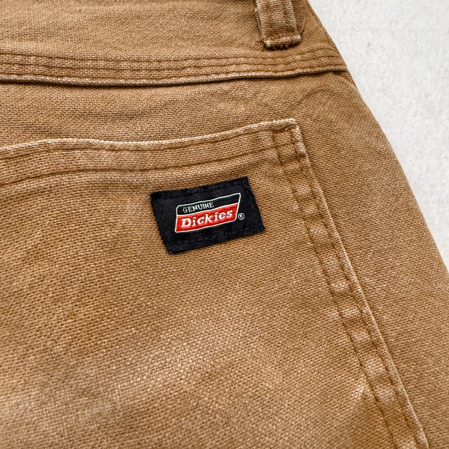 Genuine Dickies Men's Khaki Wide Leg Carpenter Pants Pockets Workwear Size W35