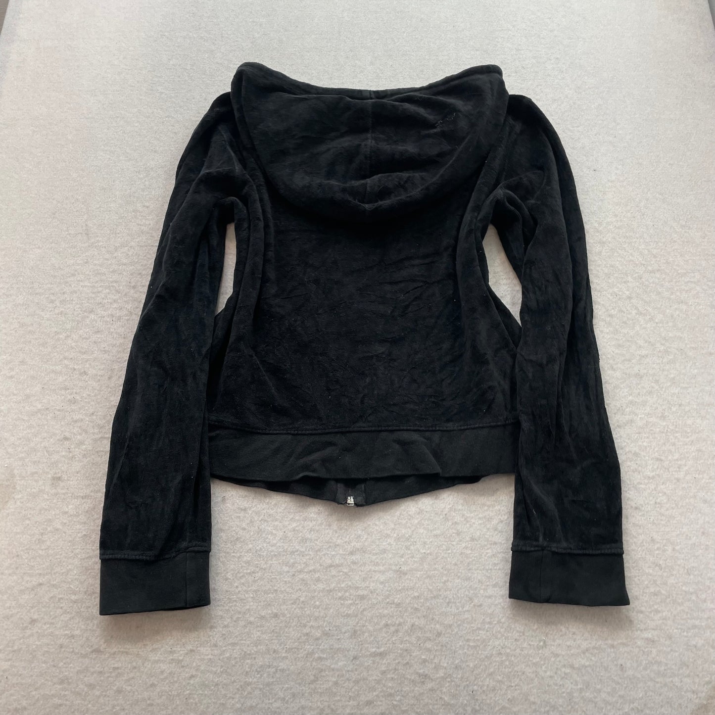 Juicy Couture Womens Black Velour Tracksuit Set Hoodie & Flared Pant Y2k Size XL