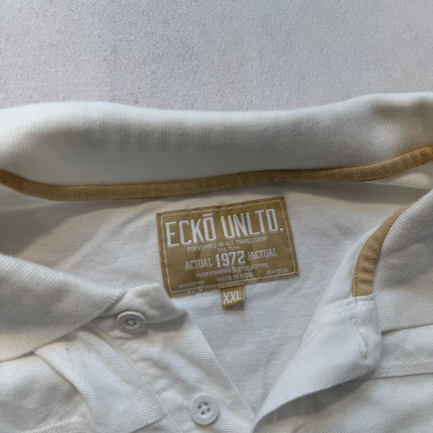 Ecko Unltd White Polo Shirt Skull Back Graphic Chest Pockets Embroidered Size XXL