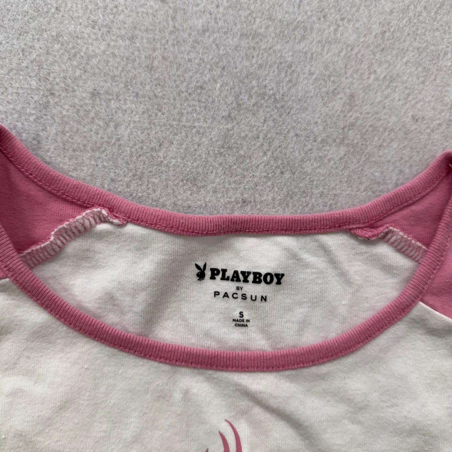 Playboy By Pacsun Women White Pink Cotton Cropped Tank Top Raglan Cut Y2K Size S