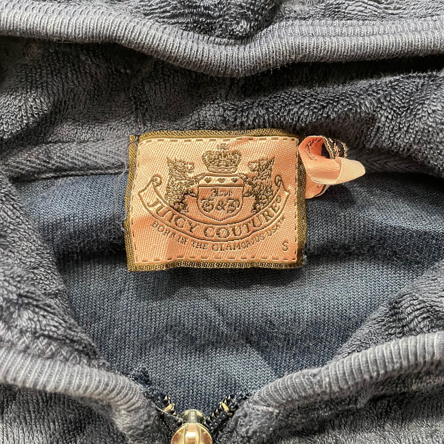 Vintage Juicy Couture Womens Navy Velour Zip-Up Hoodie Pockets Streetwear Size S