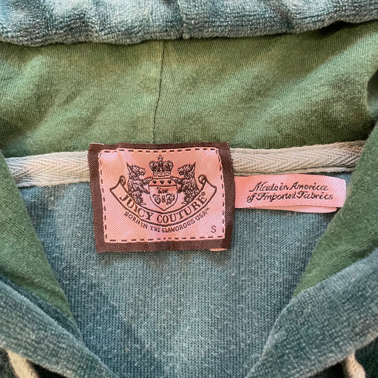 Vintage Juicy Couture Women Emerald Green Velour Zip-Up Hoodie Loungewear Size S